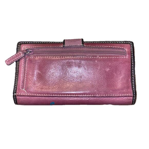 Fossil Vintage Leather Purple Patchwork Floral Wallet Sz Medium - Picture 2 of 4
